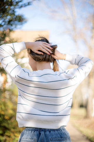 Navy Striped Long Sleeve Sweatshirt | Select Trends Boutique