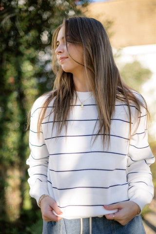 Navy Striped Long Sleeve Sweatshirt | Select Trends Boutique