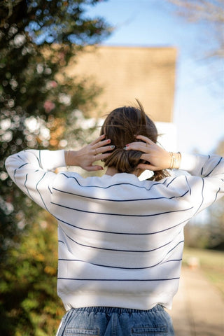 Navy Striped Long Sleeve Sweatshirt | Select Trends Boutique