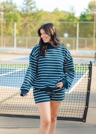 Navy Striped Mock Neck & Short Set | Select Trends Boutique