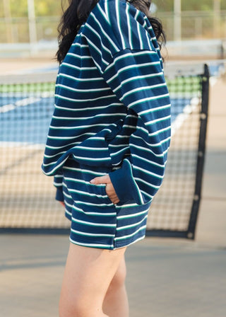 Navy Striped Mock Neck & Short Set | Select Trends Boutique