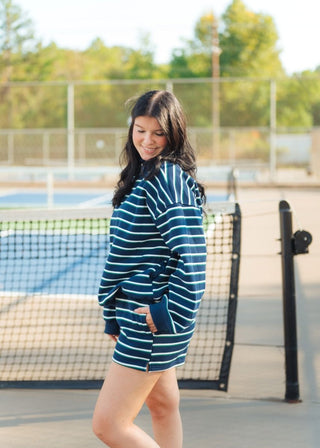Navy Striped Mock Neck & Short Set | Select Trends Boutique