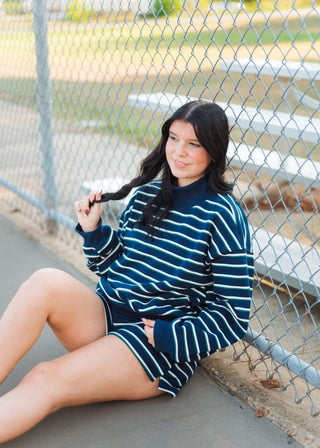 Navy Striped Mock Neck & Short Set | Select Trends Boutique