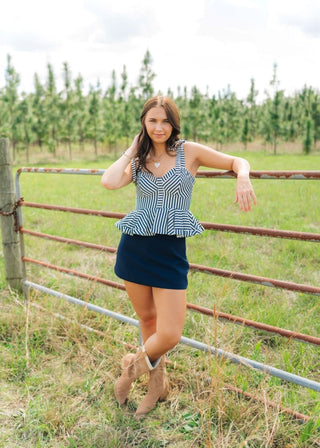 Navy Striped Peplum Top | Select Trends Boutique