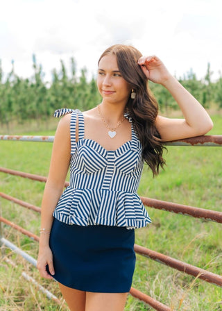 Navy Striped Peplum Top | Select Trends Boutique