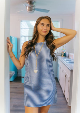 Navy Striped Scoop Back Mini Dress | Select Trends Boutique