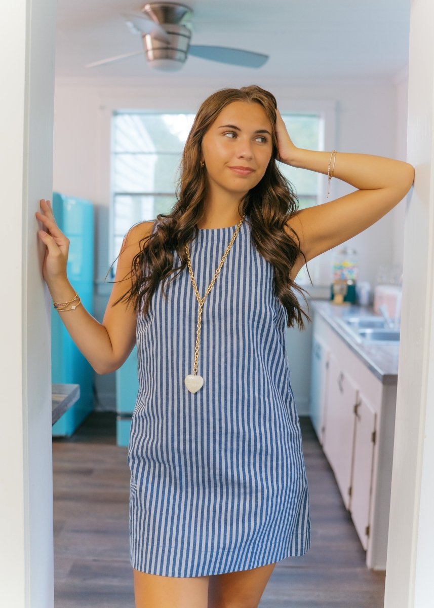 Navy Striped Scoop Back Mini Dress