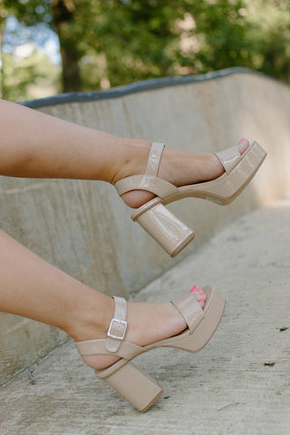 nude square toe and chunky heel with platform  