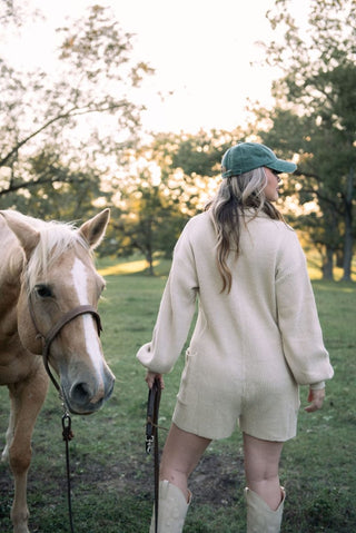 Oatmeal Button Up Knit Romper | Select Trends Boutique