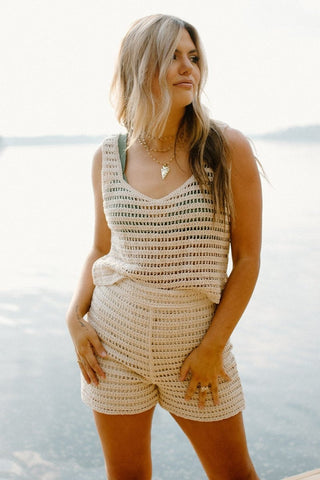 Oatmeal Crochet Set Shorts | Select Trends Boutique