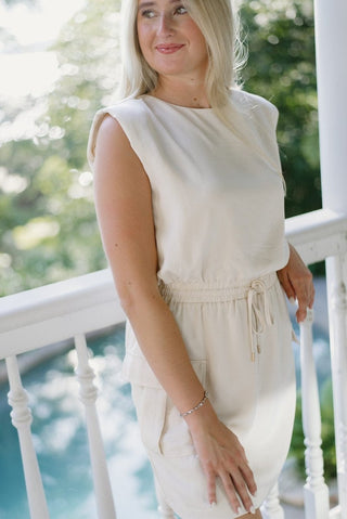 Oatmeal Drawstring Cargo Dress | Select Trends Boutique