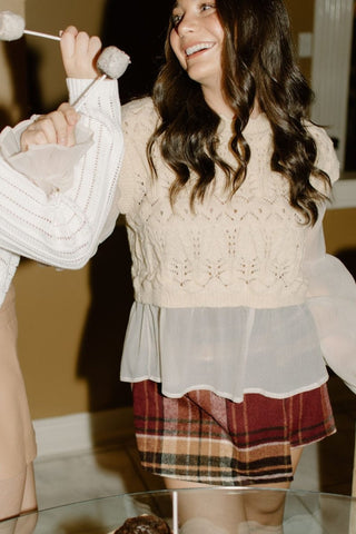 Oatmeal Knit Sheer Detail Top | Select Trends Boutique