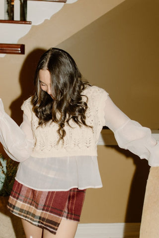 Oatmeal Knit Sheer Detail Top | Select Trends Boutique