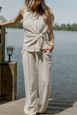 Oatmeal Linen Sleeveless Button Up | Select Trends Boutique