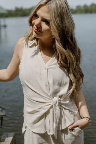 Oatmeal Linen Sleeveless Button Up | Select Trends Boutique