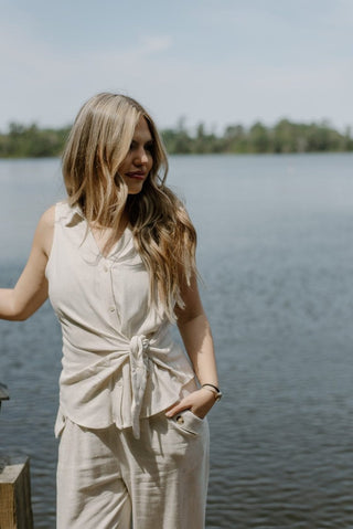 Oatmeal Linen Sleeveless Button Up | Select Trends Boutique