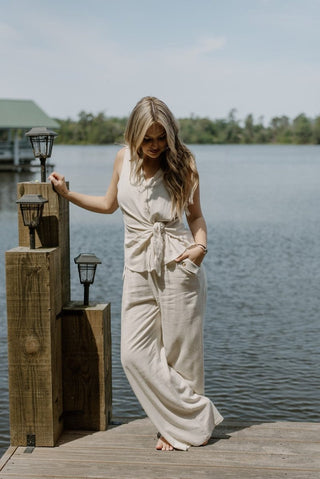 Oatmeal Linen Sleeveless Button Up | Select Trends Boutique