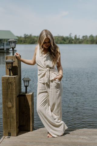 Oatmeal Linen Sleeveless Button Up