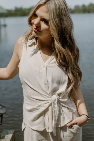 Oatmeal Linen Sleeveless Button Up