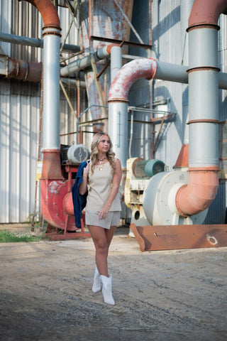 Oatmeal Sleeveless Side Tie Top