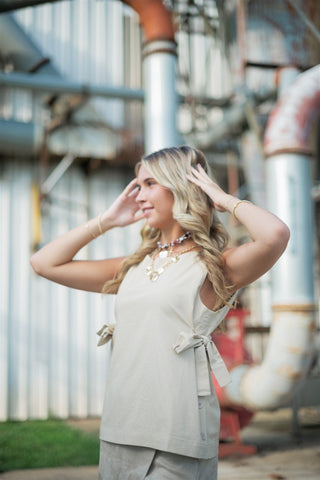 Oatmeal Sleeveless Side Tie Top