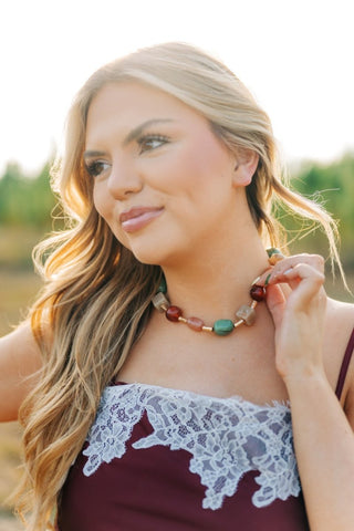 Olive Beaded Gold Bar Necklace | Select Trends Boutique