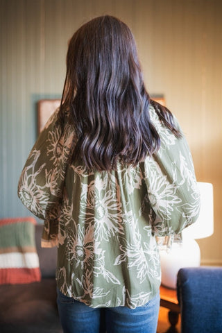 Olive Floral Flutter Hem Blouse | Select Trends Boutique