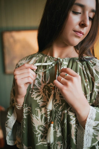 Olive Floral Flutter Hem Blouse | Select Trends Boutique