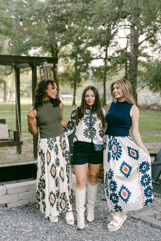 Olive Floral Pleated Midi Dress | Select Trends Boutique