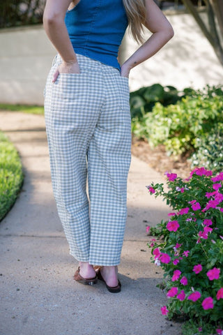 Olive Gingham Barrel Jeans | Select Trends Boutique