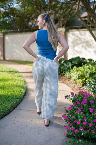 Olive Gingham Barrel Jeans | Select Trends Boutique
