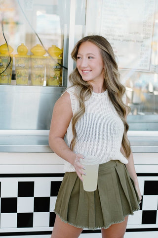 Olive Green Pleated Mini Skort | Select Trends Boutique