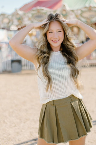 Olive Green Pleated Mini Skort | Select Trends Boutique