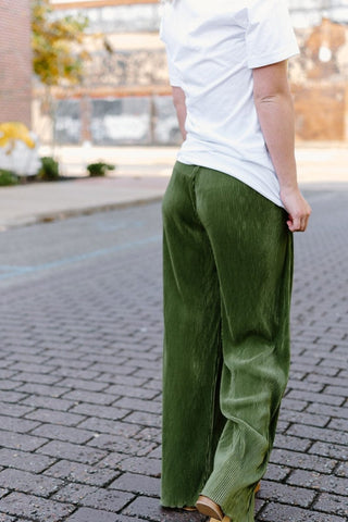 Olive Green Pleated Pants - Select Trends Boutique
