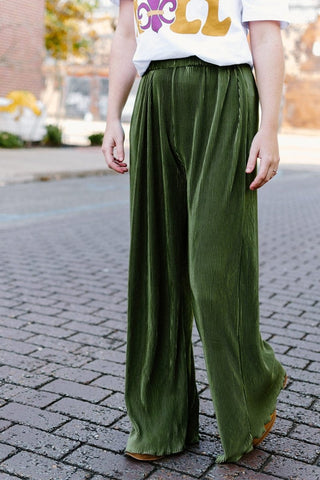 Olive Green Pleated Pants - Select Trends Boutique