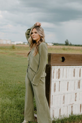 Olive Pleated Set Pants | Select Trends Boutique