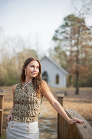 Olive Polka Dot Smocked Top - Select Trends Boutique