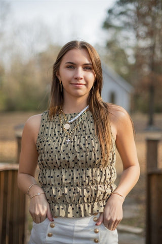 Olive Polka Dot Smocked Top - Select Trends Boutique