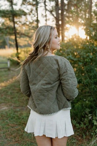 Olive Stitched Quilted Jacket - Select Trends Boutique
