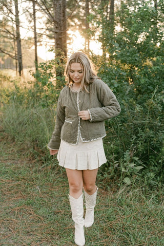 Olive Stitched Quilted Jacket - Select Trends Boutique