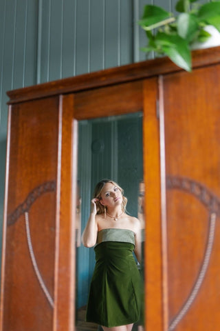 Olive Strapless Fold Over Velvet Dress | Select Trends Boutique