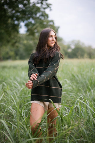 Olive Striped Oversized Sweater | Select Trends Boutique