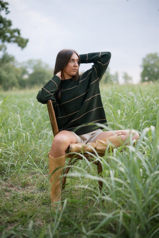 Olive Striped Oversized Sweater - Select Trends Boutique