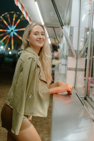 Olive Suede Collared Moto Jacket | Select Trends Boutique