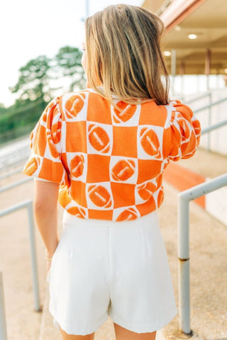 Orange Football Checker Knit Top | Select Trends Boutique