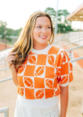 Orange Football Checker Knit Top | Select Trends Boutique