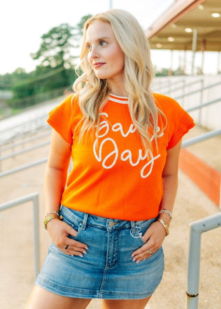 Orange Gameday Tinsel Knit Top | Select Trends Boutique