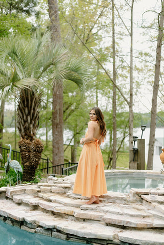 Orange Halter Midi Dress