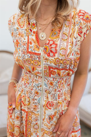 Orange Printed Zip Up Mini Dress - Select Trends Boutique