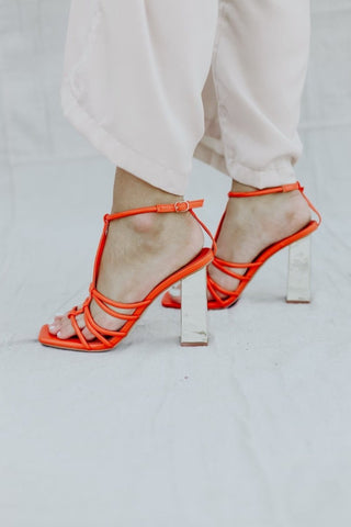Orange Strappy Gold Block Heels | Select Trends Boutique